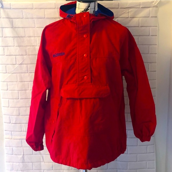 Columbia vintage red oversize water resistant windbreaker pullover snap jacket - Picture 1 of 8